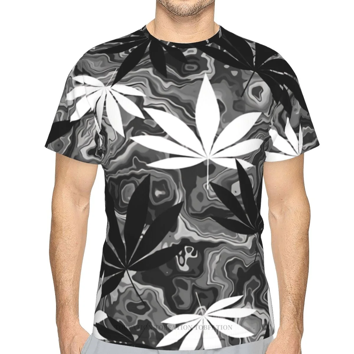 

Black And White Weed 3D Printed T Shirt For Man Unisex Polyester Loose Fitness Tops Hip Hop Beach Male Tees