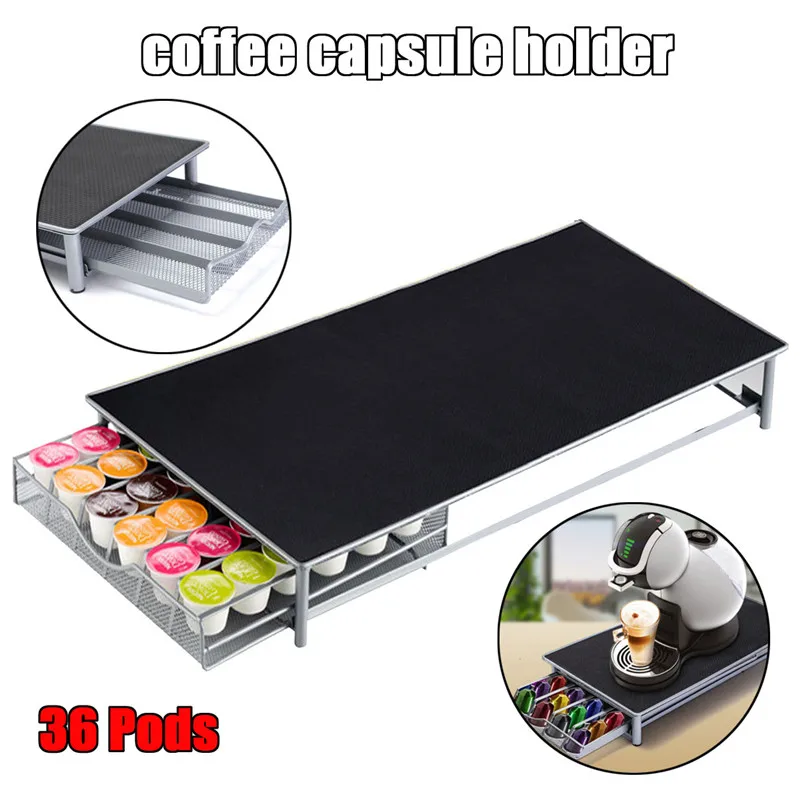 

36 Pods Coffee Capsule Organizer Pull Out Drawer Storage Stand Stainless Steel Practical Coffee Drawers Capsules Holder Shelves