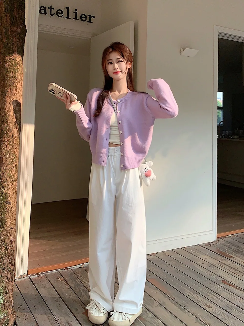 Gaganight Женский Пурпурный мягкий липкий свитер с круглым вырезом пальто 2024 Ранняя