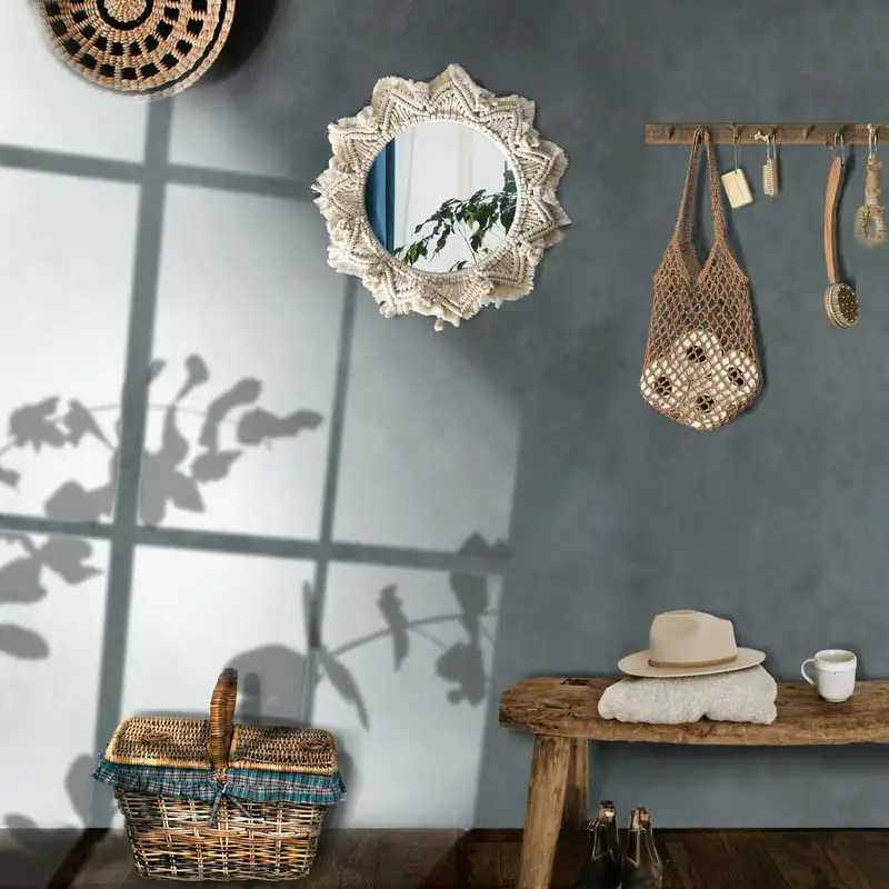 

Wall Mirror with Macrame Fringe Boho Round Mirror for Living Room Bedroom Bathroom Nursery Dorm Entryways, Beige