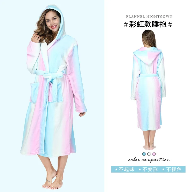 Hooded Nightgown home clothes autumn winter warm thickened Nightgown bathrobe lengthened flannel couple Nightgown