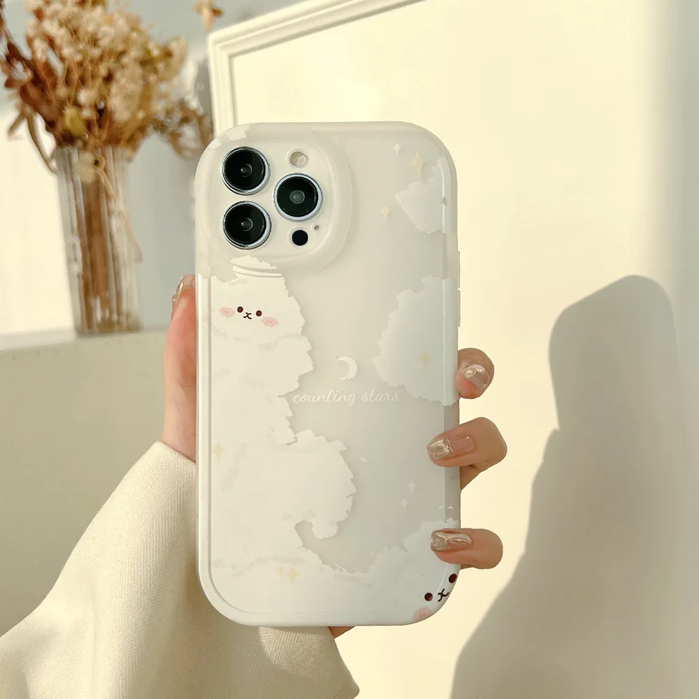 

Cute Clouds White Bear Lens Protection Soft Phone Case For iPhone 11 12 13 Pro Xs Max Xr X 7 8 Puls SE Shockproof TPU Cover