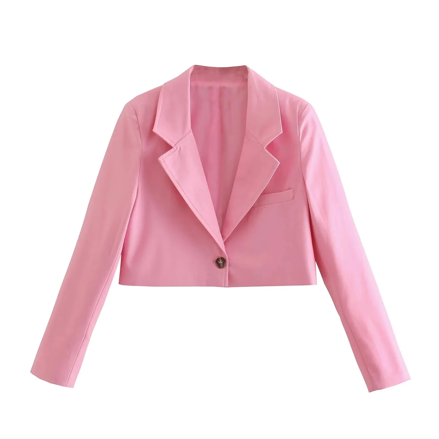 Maxdutti England Style Retro Notched Casual Blazers Women High Street Linen Pink Color Short Jacket
