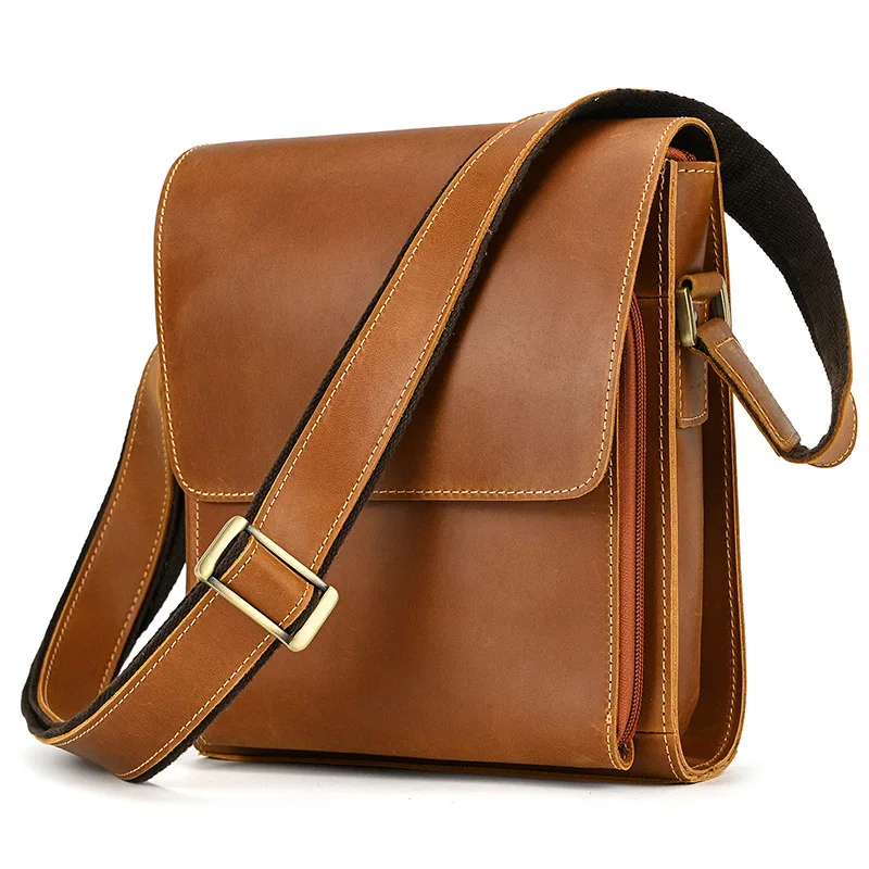 100% Genuine Leather Men's Messenger Bag Fashion High Quality Flap Shoulder Pack iPad Crossbody Bag Office Male Sling Bag