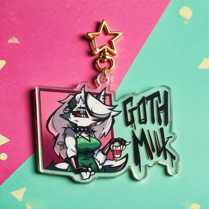 Фото Брелок-подвеска Helluva Boss Loona Goth Milk Furry из акрила, двусторонний, прозрачный, в форме звезды, для сумок, аниме-подарок для фанатов Hazbin Hotel №2
