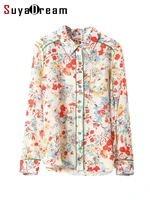 suyadream floral shirts for women 100silk crepe de chine long sleeved printed blouses chest pocket 2022 spring new top
