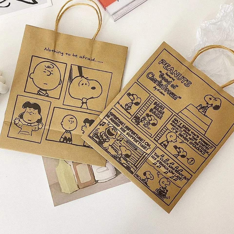 

Snoopy Cute Ins Japanese Kraft Paper Bag Homemade Wood Color Cartoon Tote Bag Gift Gift Bag Gift Box