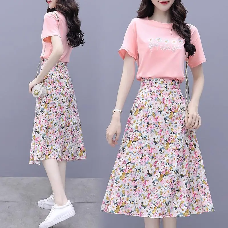 

Женский летний комплект из двух предметов, элегантный топ с коротким рукавом и принтом и облегающая мини-юбка с высокой талией, A47