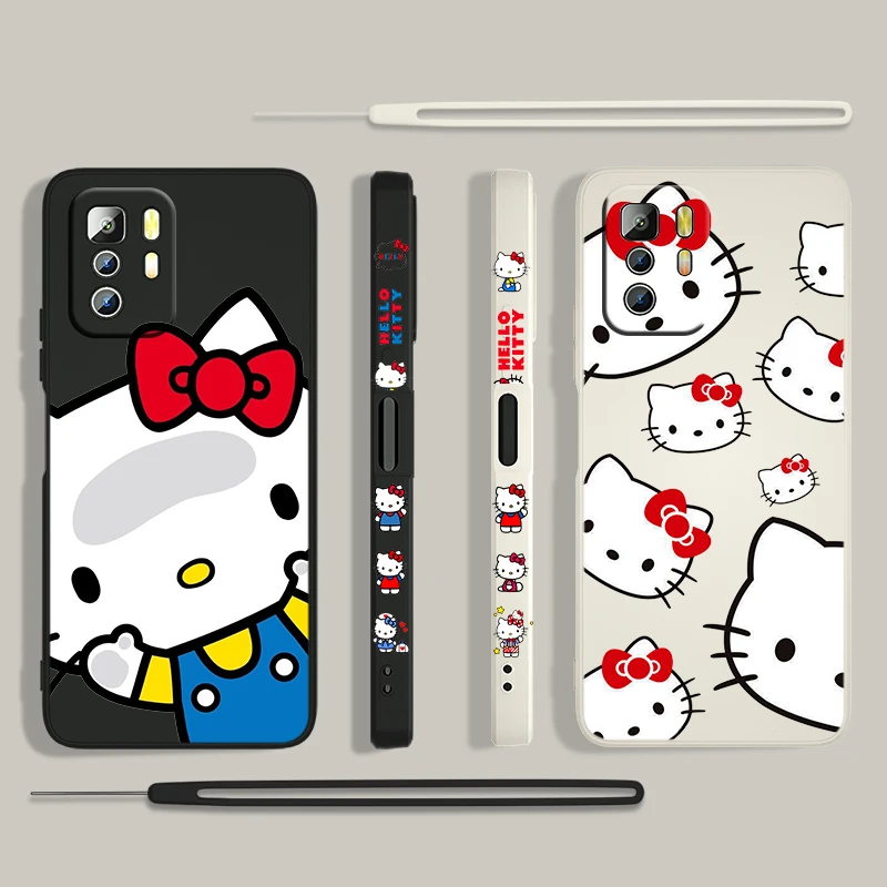 

Anime Cute Hello Kitty For Xiaomi Redmi Note 11 11S 10 10S 9 9S 9T 8 8T 7 5 Pro 4G 5G Liquid Left Rope Phone Case Fundas Cover