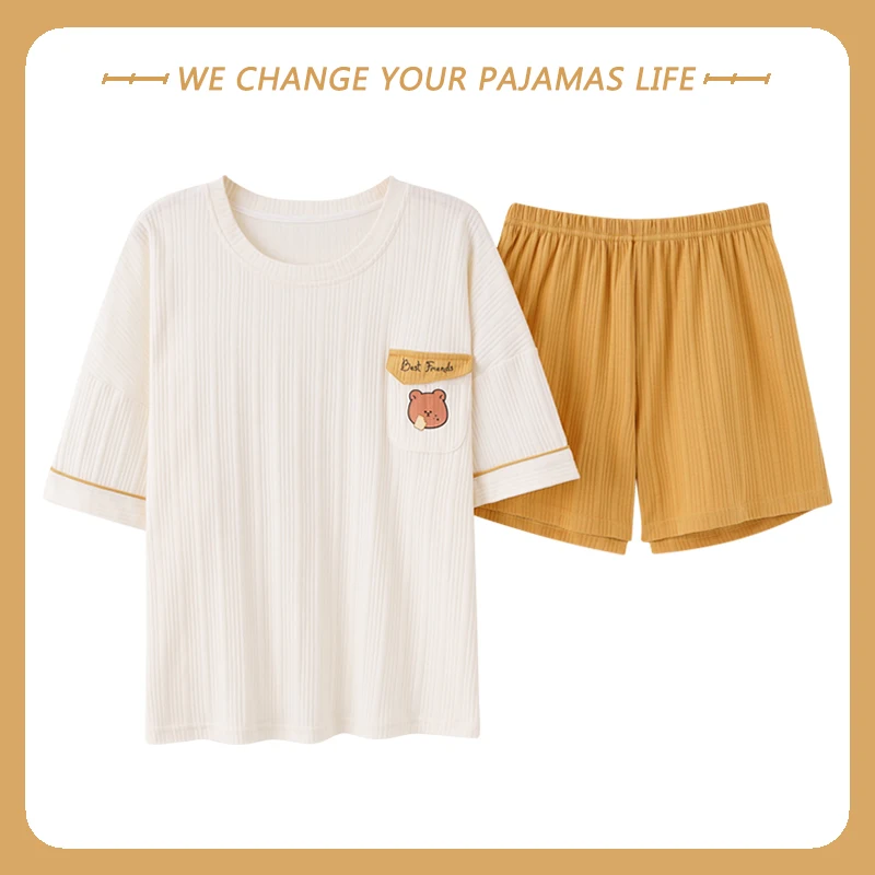 Short Sleep Tops Shorts 2Pcs/Set Cotton Sleepwear For Women Plus Size M-3XL Pajamas Set Korean Nightwear outfits pyjama pour fem