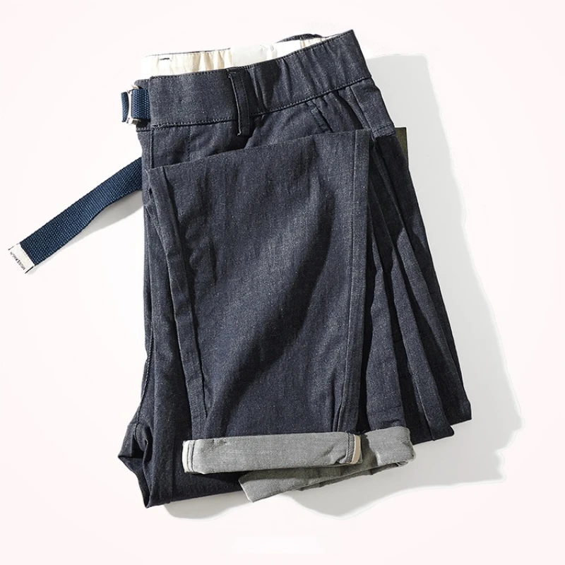 Men's jeans cropped trousers thin stretch dark blue slim feet trend casual pants in summer