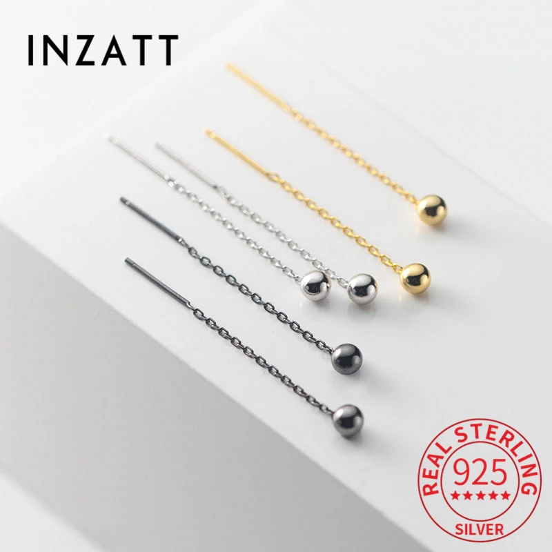 

INZATT Real 925 Sterling Silver Bead 18K Gold 38MM Short Chain Tassel Stud Earrings For Women Trendy Fine Jewelry Accessories