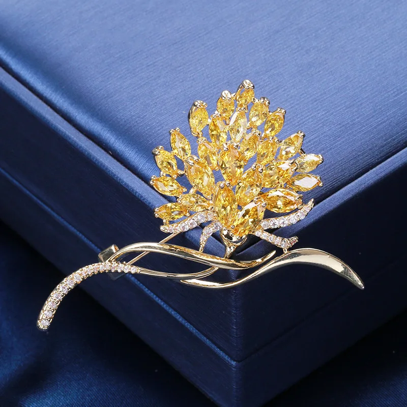 

Korean Version of High-grade Harvest Wheat Ears Micro-inlaid Zircon Brooch Fashion Rice Ear Temperament Elegant Corsage Pin