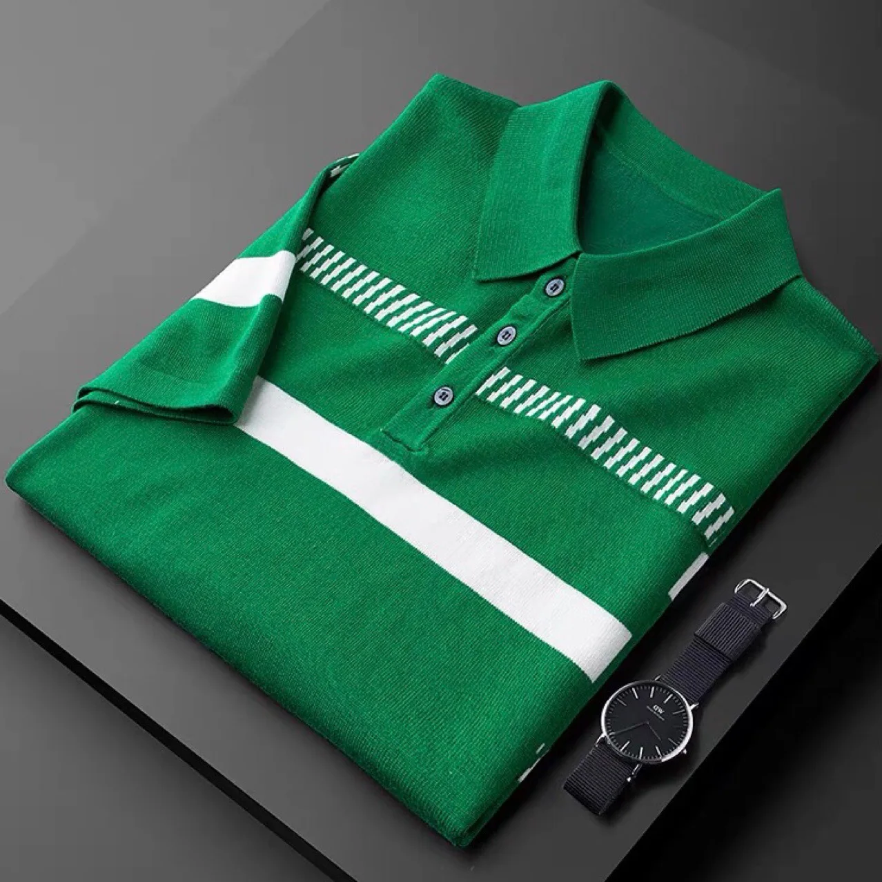 

DYXUE Light Luxury High Quality Contrast Color Knitted Short Sleeved T-shirt Men Korean Fashion Polo Shirt Men's 2022 Summer