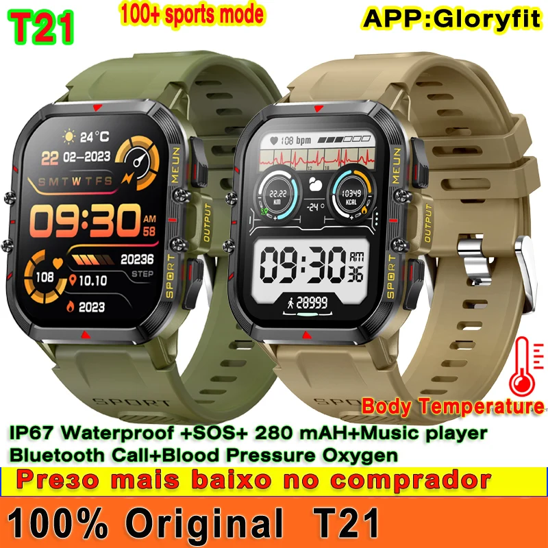 

Original Outdoor T21 Smart Watch Bluetooth Call Heart Rate Body Temperature Monitor Fitness Sport Smartwatch Men IP67 Waterproof