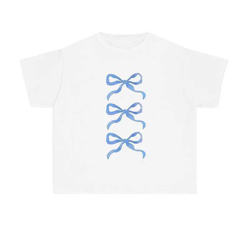 Женский короткий топ с коротким рукавом, круглым вырезом и принтом ...