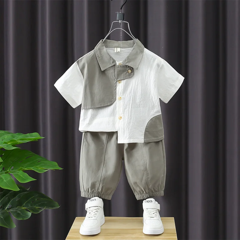 

Boys' Summer Suit, 2023 New Baby's Foreign-style Thin Tooling, 2-10 Years Old Children's Color Matching Handsome Two-piece Suit