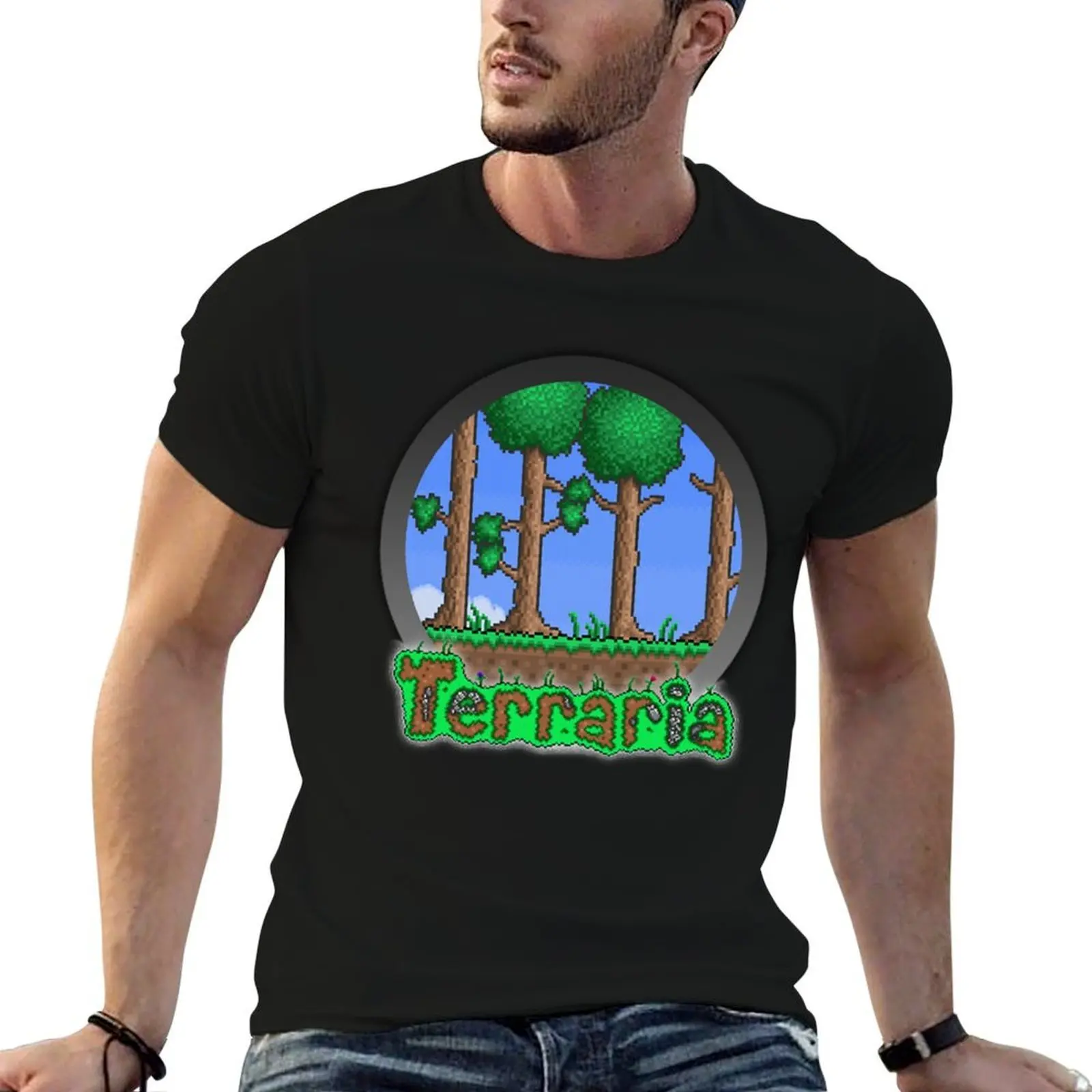 Фото Ретро-винтажная футболка Terraria Indie Game на Хэллоуин, простая модная повседневная футболка №1