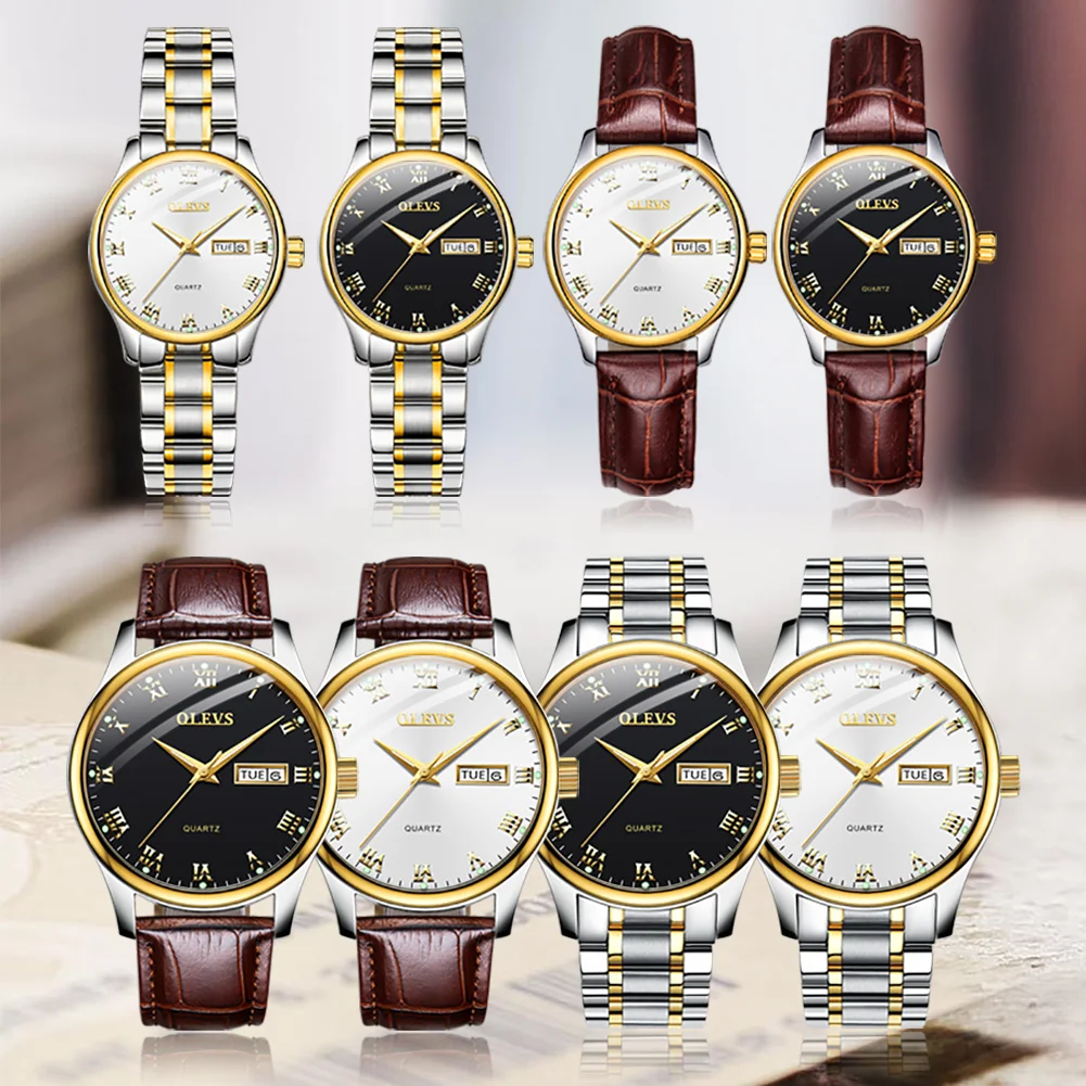 OLEVS 5568 Luxury Stainless Steel Lover Watches Fashion Quartz Watch for Men and Woman Couple Watch Lover's Wristwatch Set