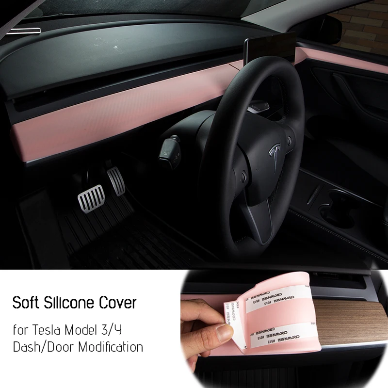 

Soft Silicone Decor Adhensive Trims For Tesla Model Y/3 interior Dashboard & Door Wood Modification Cover Car Styling Mouldings