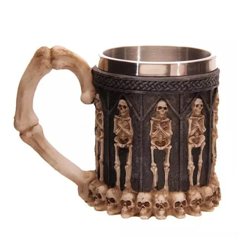 Personalized Skull Mug Double Wall Stainless Steel Knight Tankard Dragon Wofl Beer Coffee Cup Caneca Viking Game Of Throne images - 6