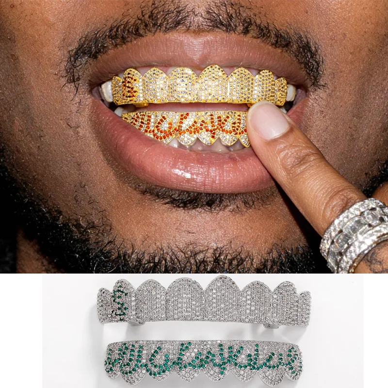 Фото Зубные грилзы TOPGRILLZ Iced Out с узором 8/8 долларов, инкрустированные фианитами, в стиле хип-хоп, блестящие, с циркониевыми вставками, для женщин и мужчин, ювелирные украшения №1