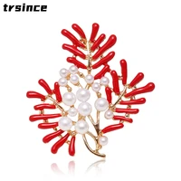 korean trend dripping oil red coral pearl brooch woman temperament fashion high end coat sweater clothing accessories pin