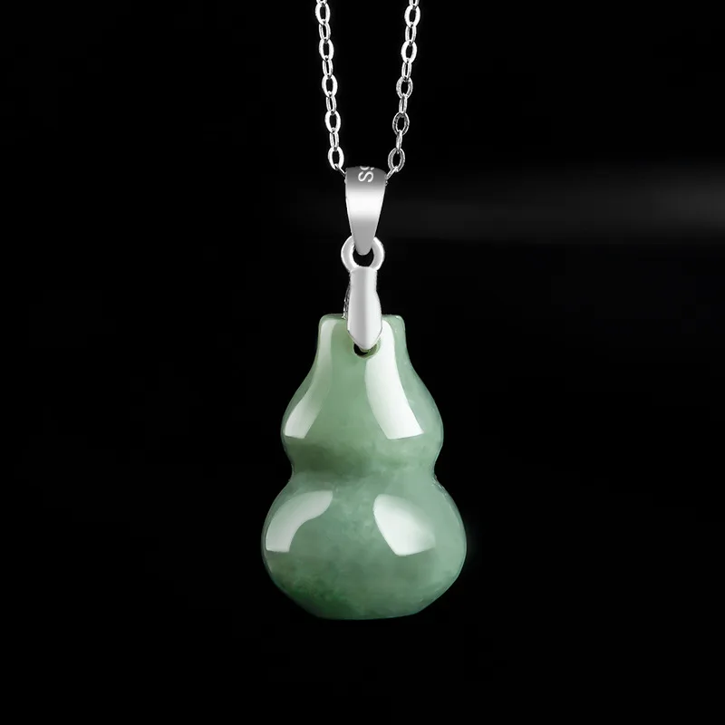 

Mai Chuang/ Hand Carved/ Jade Silver Inlaid Gourd Emerald Necklace Pendant Fashion Elegant Personality Jewelry Men Women Gift