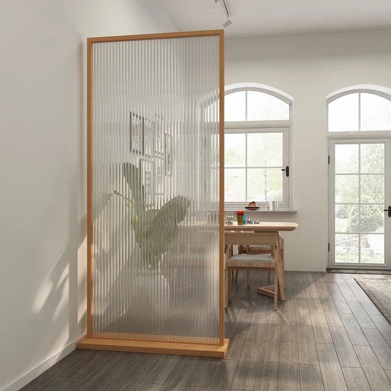 

GY New Chinese Minimalist Solid Wood Changhong Glass Screen Living Room Office Moveable Partition Screen Home Hallway Decoration