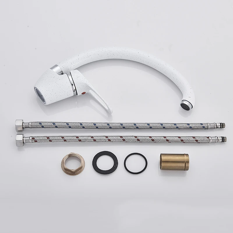 Смеситель кухонный с одной ручкой белый кран для холодной и горячей воды