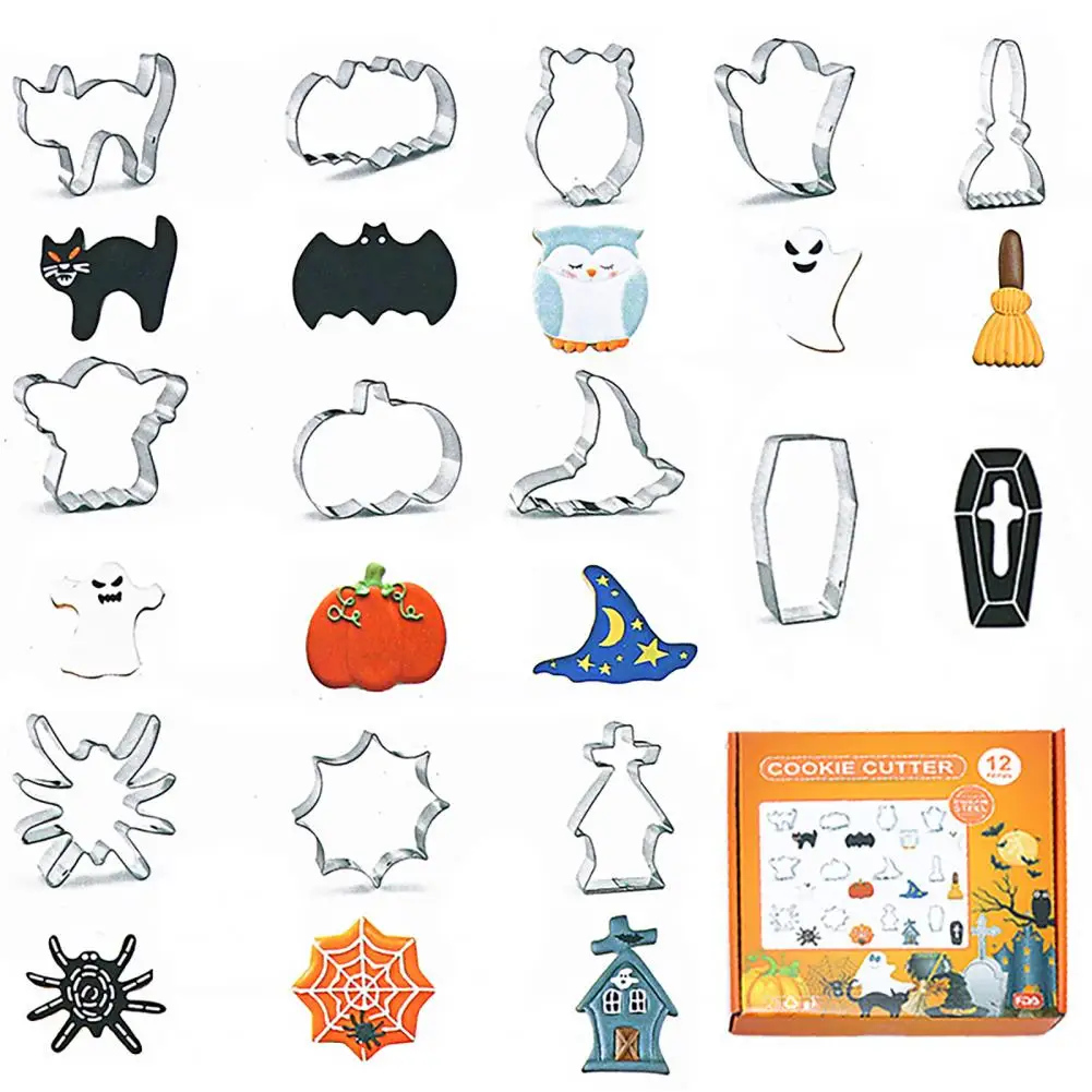

12Pcs/Set Lovely Cookie Cutter Durable Non-stick Biscuit Mold Ghost Skull Biscuit DIY Cake Mould for Home Cookie Cutter