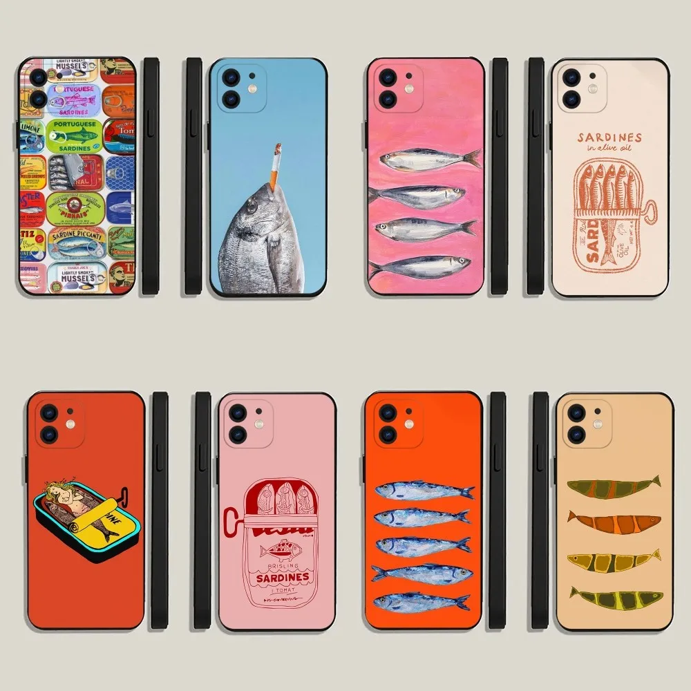 Canned Sardines Etui na telefon do iPhone 15 14 13 12 11 Plus Pro Max XS X XR SE Mini 8 7 Miękka silikonowa czarna obudowa - Цена: 179