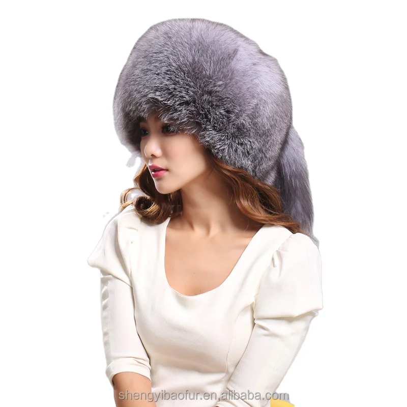 Luxury Genuine Full Leather Ladies Fox Fur Hat Winter Warm Ear Protection Fox Fur Tail Hat