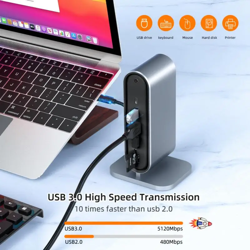 

Hdmi-compatible Usb 3.0 High Speed Type-c Hub Hard Disk Drive External 12-in-1 Office Tools Docking Station 4k Rj45 Vga Pd 100w