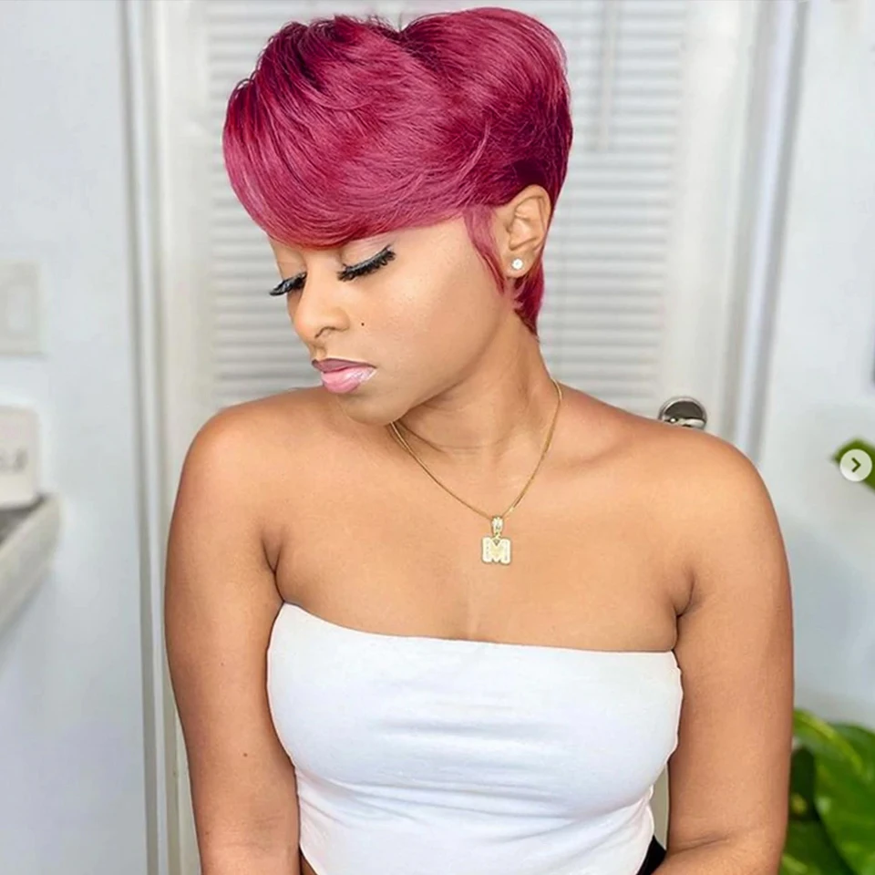 Парики из красных человеческих волос для женщин бразильские прямые парики с