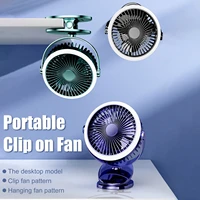 multifunction clip on fan 4000mah type c rehargeable desktop air cooling fan with night light table fan for home office camping