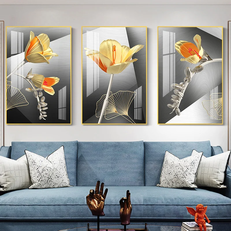 Настенная картина с абстрактными листьями и цветами в скандинавском стиле