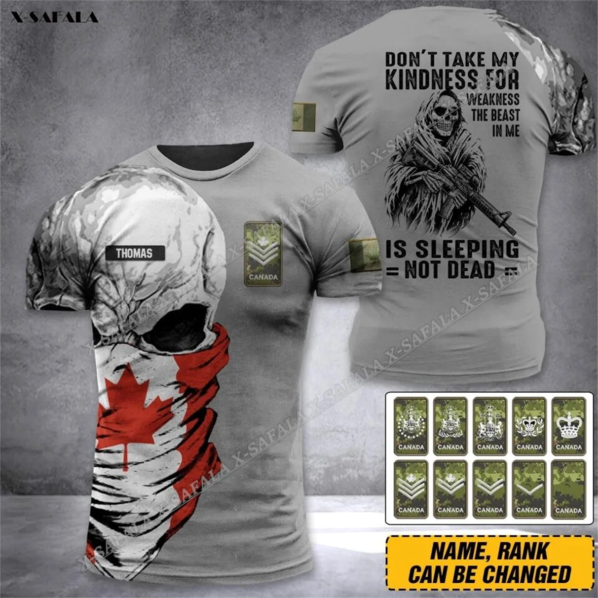 

Canada Canadian Skull Rank Custom Name Soldier ARMY Camo VETERAN Flag 3D Print T Shirt Men Top Tee Clothing Breathable Quick Dry