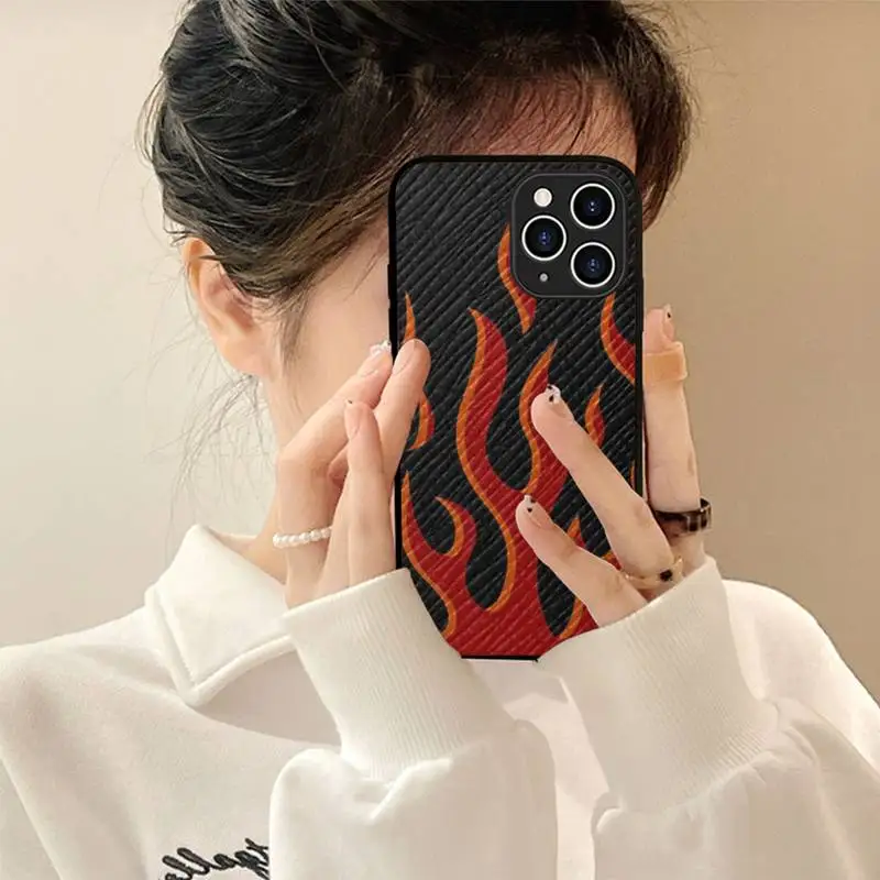

FHNBLJ Art Flame Phone Case Hard Leather Case for iPhone 11 12 13 Mini Pro Max 8 7 Plus SE 2020 X XR XS Coque