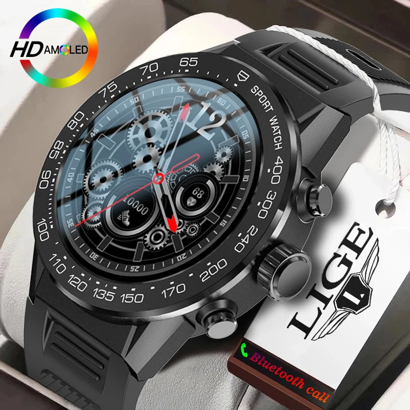 

LIGE New AMOLED Smart Bracelets Full Touch Sports Fitness Tracker Watch Multi-Dial Life Waterproof Bluetooth Call Men Smartwatch