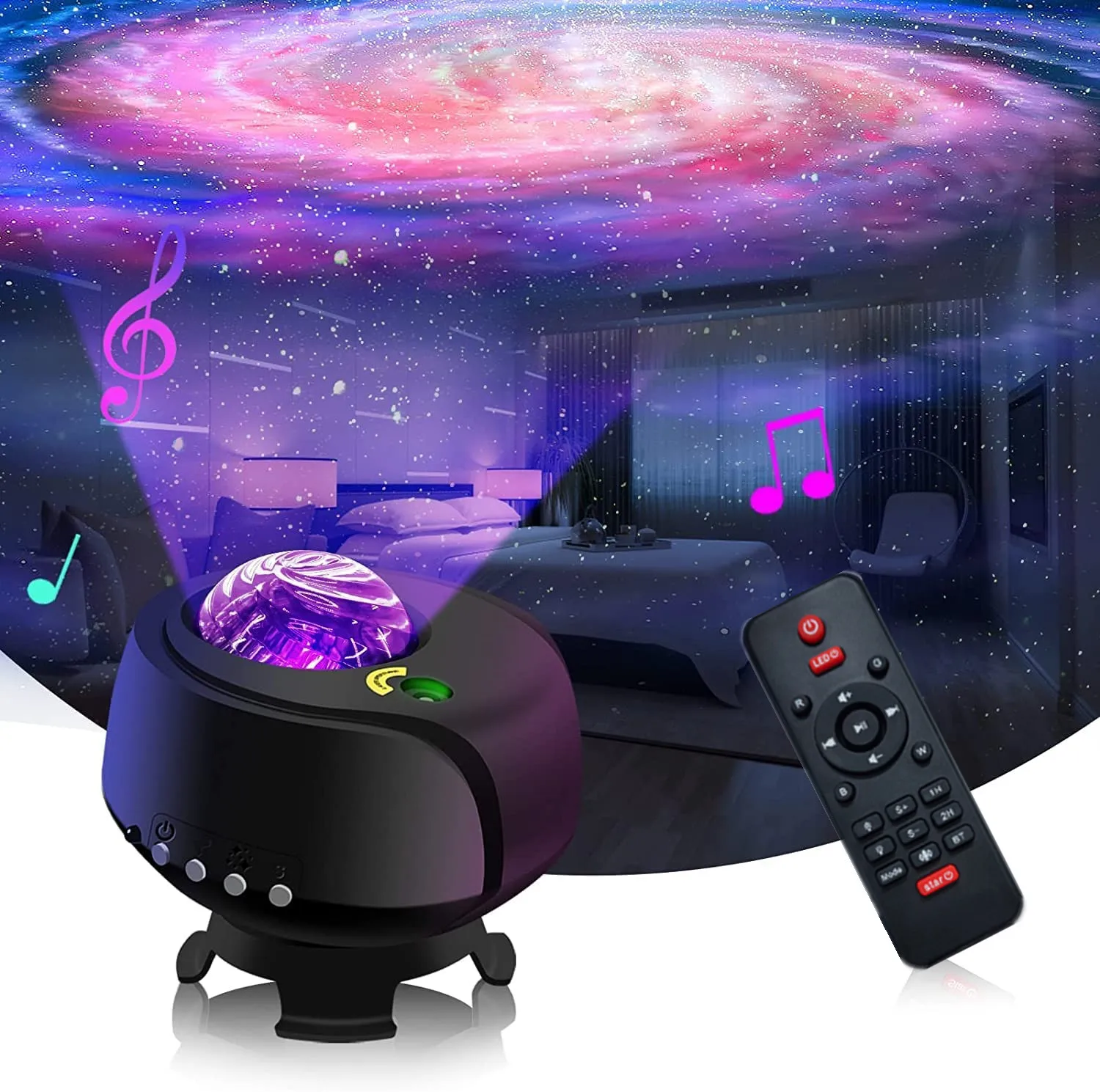 LED Star Projector Nightlights  Nebula Starry Sky Projection Lamp Planetarium Galaxy Projector With Bluetooth Speaker Room Decor