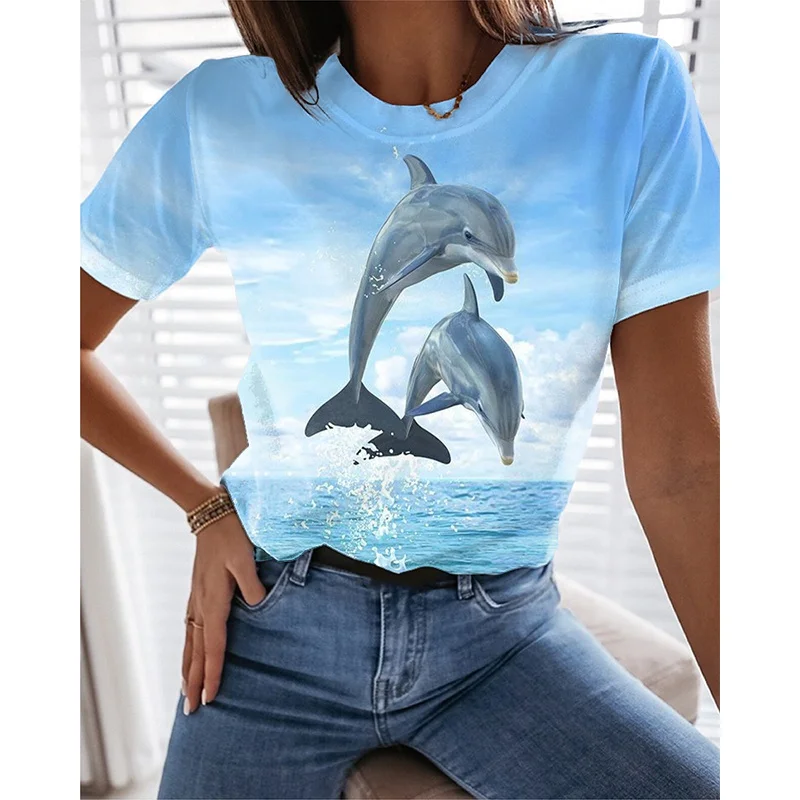 

Women's Summer 3D Printing Painting Short-sleeved T-shirt Round Neck Gentle and Elegant Top European and American Trend