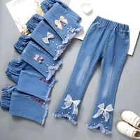 girls ripped jeans for kids new spring autumn trousers fashion korea style vintage hole girl embroidery ankle length denim jeans