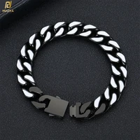 12mm hip hop stainless steel 18k real gold plated white drip oil black cuban link chain bracelet for men