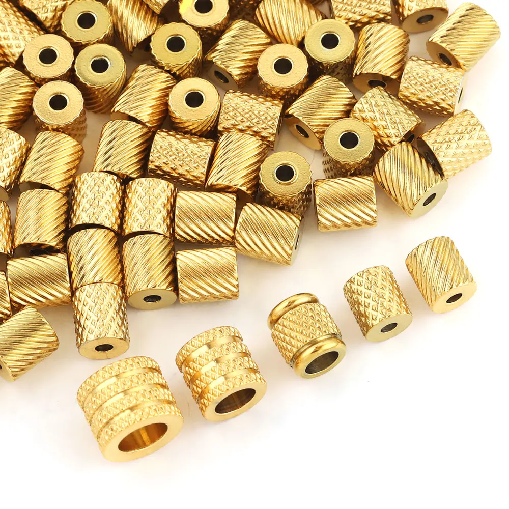 

10pcs Stainless Steel Beads Round Texture Beads Charm For Jewelry Making,Big Hole Loose Beads For Bracelets Necklace Wholesale