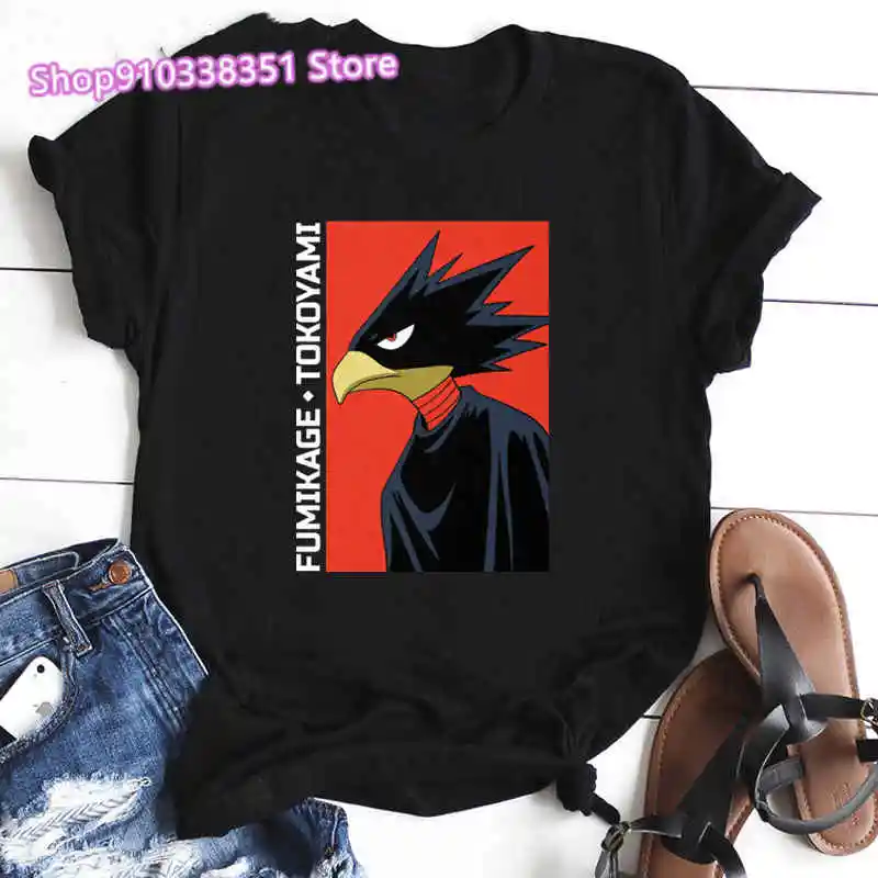 

Tokoyami Fumikage T Shirt Womens Short Sleeve T-shirts Anime Top Female Tshirt High Quality Women My Hero Academia T Shirt