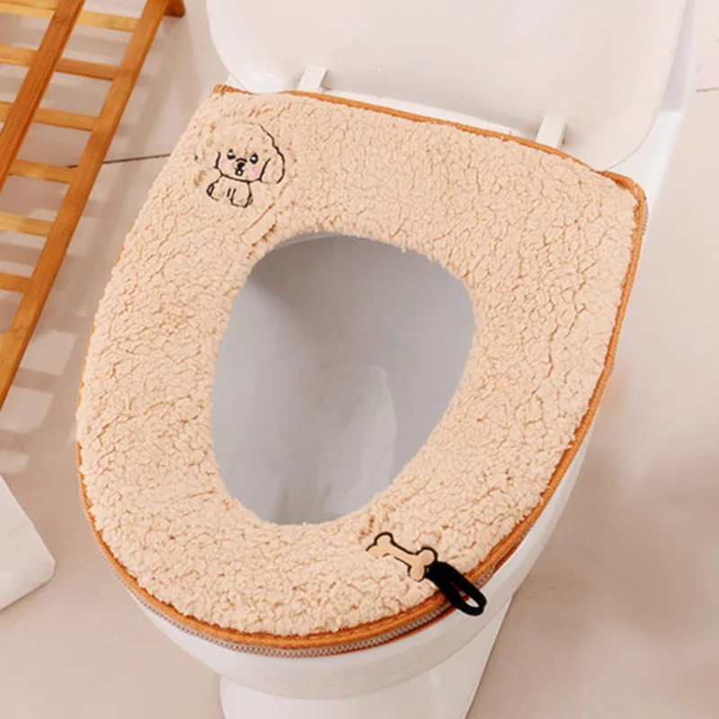 

Universal Toilet Seat Cover Winter Warm Soft WC Mat Bathroom Washable Removable Zipper With Flip LidHandle Waterproof Household