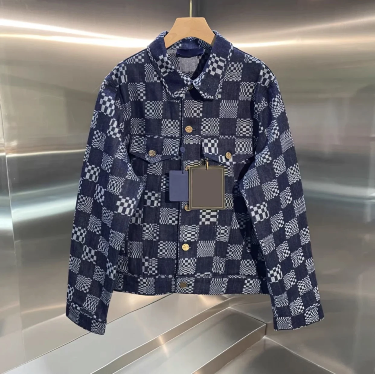 

2021 осень зима Nieuwe Stijl Jacquard Dambord Denim Jasje Klassieke Europese Mode мужская одежда