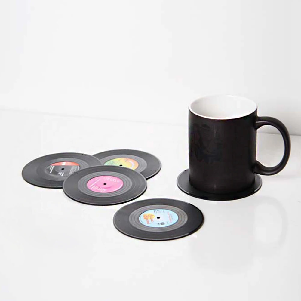 

2/4pcs Retro Vinyl Record Cup Coaster Anti-slip Coffee Coasters Heat Resistant Music Drink Mug Mat Table Placemat Home Decor