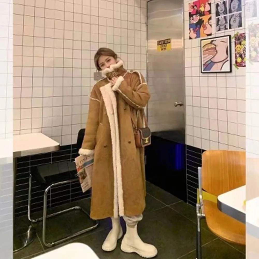 

Плотный однотонный хлопковый тренчкот, Женское зимнее длинное пальто, Женское пальто в стиле High Street с отложным воротником, осенняя одежда для женщин